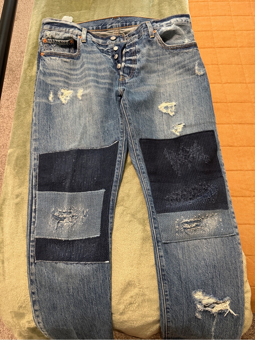 Levi's Relaxed Blue Distressed Patchwork Jeans